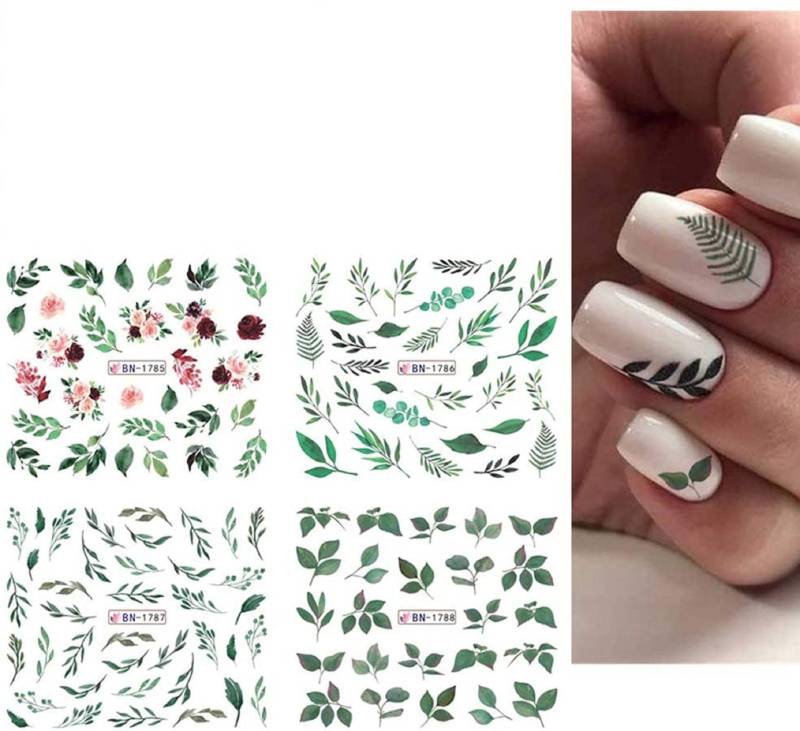 Nail Art Wasser Decals Aufkleber Transfers Frühling Sommer Grün Blatt Blumen Erdbeeren Eukalyptus Farn von RachelsNailsByRachel