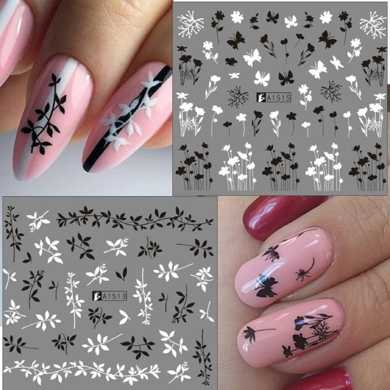 Nail Art Wasser Decals Aufkleber Transfers Schwarz Blatt Blätter Blumen Blütenblätter Floral Farn Schmetterlinge Schmetterling Rose Tulpen Löwenzahn von RachelsNailsByRachel