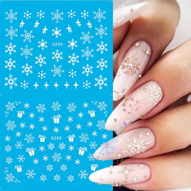 Nail Art Wasser Decals Aufkleber Weihnachten Weiss Schneeflocken Sterne Winter Wunderland Putten Schneeflocke Rentier Schneemann von RachelsNailsByRachel