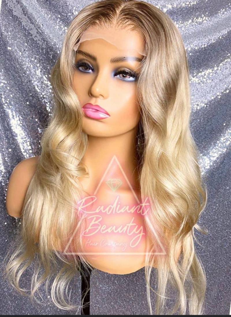 Bethany Hd Spitzenverschluss Oder Frontal 18-30"Länge 180 Dichte Menschliches Haar Blond Mit Schattenwurzel Perücke von RadiantBeautyHairCo