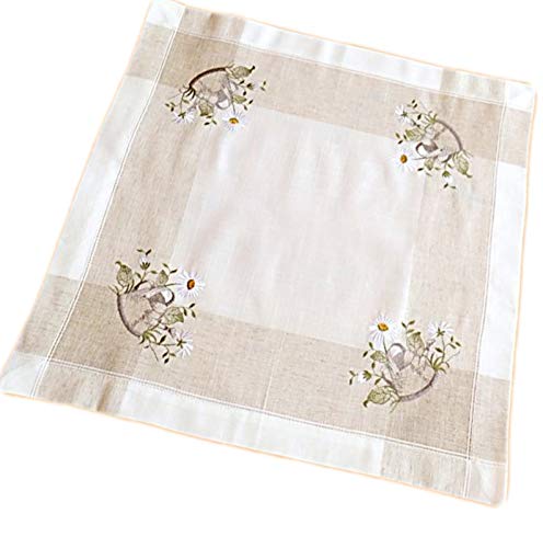 Stickerei Blumen, ecru/beige-bunt, Decke 60x60 cm von Raebel OHG