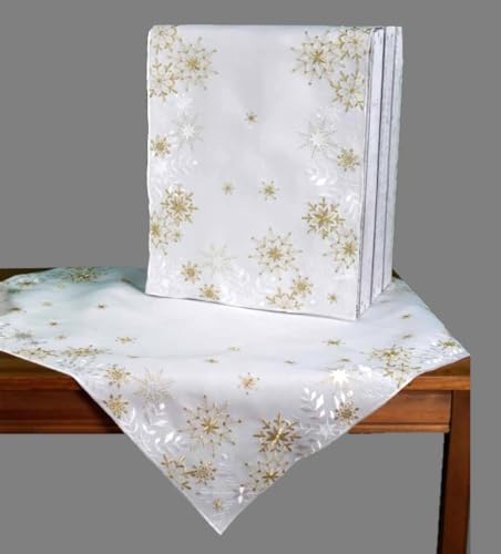 Tischdecke Mitteldecke Weihnachten Winter Schneesterne Gold-Ecru pflegeleicht 85 x 85 cm von Raebel OHG