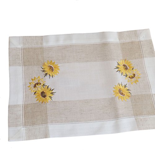 Decke - 35 x 50 cm ecru beige-bunt Stickerei ''Sonnenblumen'' von Raebel OHG