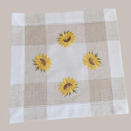 Decke quadratisch - 35 x 35 cm ecru/beige-bunt Stickerei ''Sonnenblumen'' von Raebel OHG