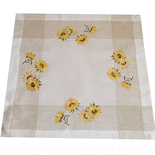 Decke quadratisch - 60 x 60 cm ecru beige-bunt Stickerei ''Sonnenblumen'' von Raebel OHG