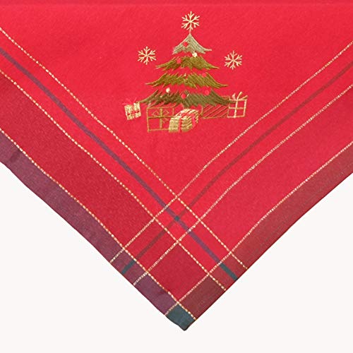 Raebel OHG Mitteldecke 85 cm x 85 cm, Quadratisch, Rot, Damastwebe, Stickerei, Weihnachten, 4 Personen, Polyester, Waschbar bis 40°C von Raebel OHG