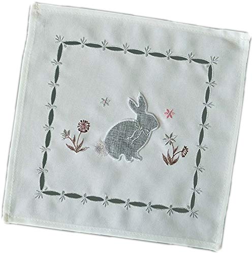 Raebel OHG Ostern Tischdecke Osterdecke Deckchen Osterdeko Weiß Stickerei Hasen Grau Silber 100% Polyester (30 x 30 cm Deckchen quadratisch) von Raebel OHG