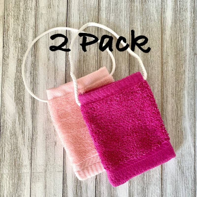 2Er Pack Seife Saver Tasche Seifenbeutel 100% Frottee Baumwolle - Blau Weiß Rosa Lavendel Teal Seifensäckchen, Seifentasche, Spa Geschenk von RagPads