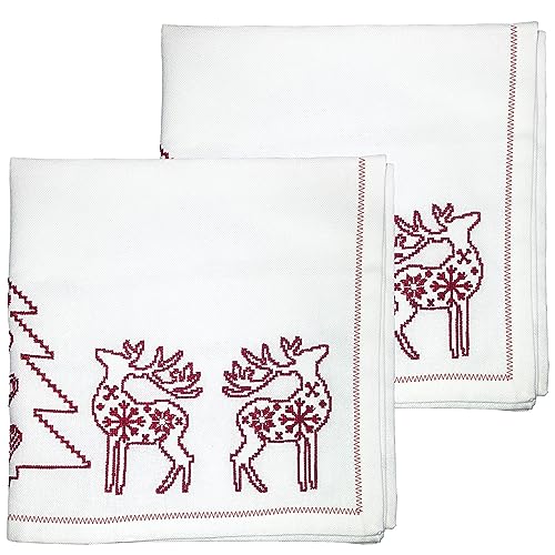 Ragged Rose Weihnachtsservietten, Baumwolle, Gestickte rote Weihnachten, 40 x 40 cm (Set of 4) von Ragged Rose