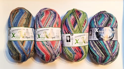 Opal/Sockenwolle / 8 ply/fädig / 4 x 150g. / 3 x Schneeglöckchen und 1 x Wintermond/Opalwolle/Wollpaket / von Rahm