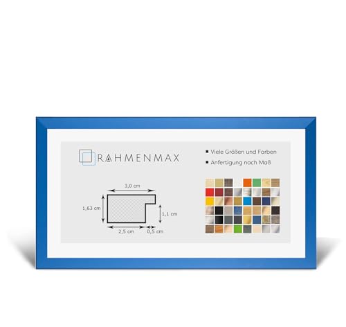 RahmenMax Morena Holz Werkstoff Bilderrahmen 25 x 55 cm modernes sehr eckiges Profil 55 x 25 cm grosse Farbauswahl jetzt: Hellblau mit Kunstglas klar 1 mm von RahmenMax