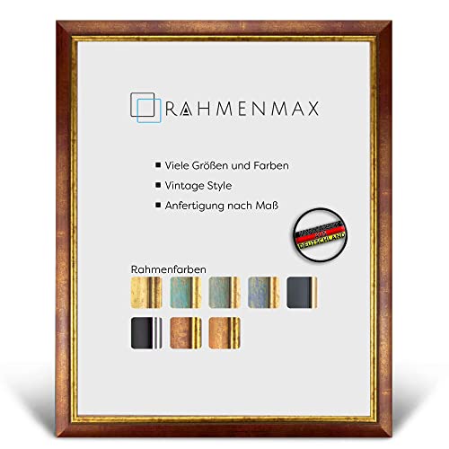 RahmenMax® Elsass A1 Bilderrahmen 59,4x84 cm zum Aufhängen/Vintage Bilderrahmen Maßanfertigung möglich/Posterrahmen aus Holz/Bilder Rahmen in Rot-Gold mit Acrylglas/Puzzle Rahmen von RahmenMax