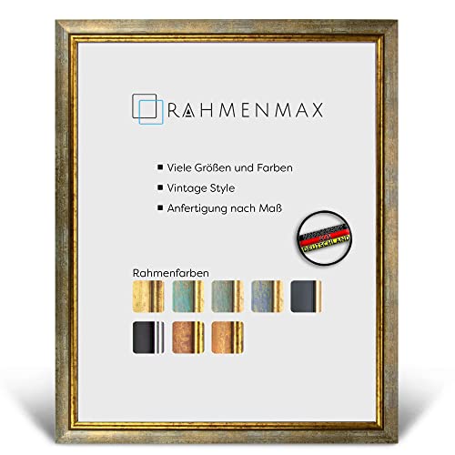 RahmenMax® Elsass A2 Bilderrahmen 42x59,4 cm zum Aufhängen/Vintage Bilderrahmen Maßanfertigung möglich/Posterrahmen aus Holz/Bilder Rahmen in Türkis-Gold mit Acrylglas/Puzzle Rahmen von RahmenMax