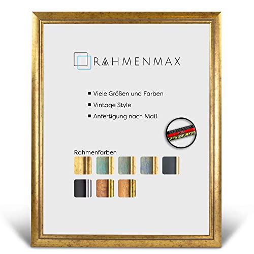 RahmenMax® Elsass Bilderrahmen 21x28 cm zum Aufhängen/Vintage Bilderrahmen Maßanfertigung möglich/Posterrahmen aus Holz/Bilder Rahmen in Gold mit Acrylglas/Puzzle Rahmen von RahmenMax