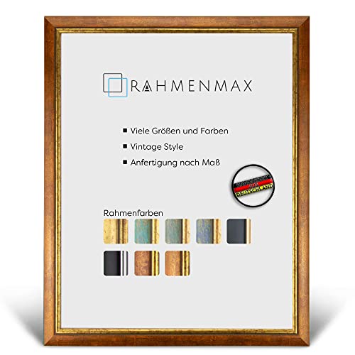 RahmenMax® Elsass Bilderrahmen 24x30 cm zum Aufhängen/Vintage Bilderrahmen Maßanfertigung möglich/Posterrahmen aus Holz/Bilder Rahmen in Ocker-Gold mit Acrylglas/Puzzle Rahmen von RahmenMax