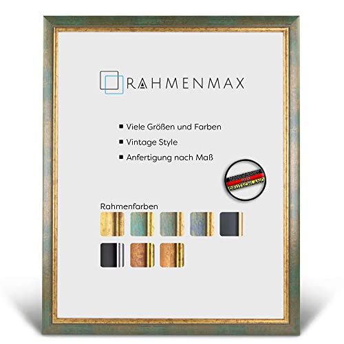 RahmenMax® Elsass Bilderrahmen 24x36 cm zum Aufhängen/Vintage Bilderrahmen Maßanfertigung möglich/Posterrahmen aus Holz/Bilder Rahmen in Grün-Gold mit Acrylglas/Puzzle Rahmen von RahmenMax