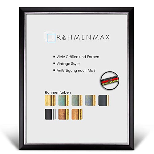 RahmenMax® Elsass Bilderrahmen 32x45 cm zum Aufhängen/Vintage Bilderrahmen Maßanfertigung möglich/Posterrahmen aus Holz/Bilder Rahmen in Schwarz-Silber mit Acrylglas/Puzzle Rahmen von RahmenMax