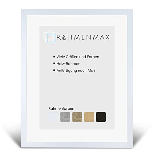 RahmenMax® Jersey Bilderrahmen Holz 42x59 cm/Bilderrahmen Maßanfertigung möglich/Posterrahmen/Bilder Rahmen in vielen Farben & Größen/Puzzle Rahmen in Weiß mit Acrylglas & weißer Rückwand von RahmenMax