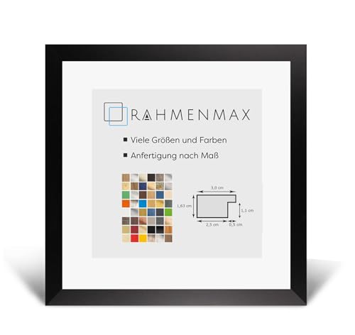 RahmenMax® Morena Bilderrahmen Holz 20x20 cm zum Aufhängen/Bilderrahmen Maßanfertigung möglich/MDF Posterrahmen/Bilder Rahmen in Schwarz Matt mit 1mm klarem Acrylglas/Puzzle Rahmen von RahmenMax