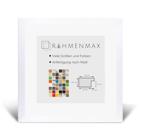 RahmenMax® Morena Bilderrahmen Holz 20x20 cm zum Aufhängen/Bilderrahmen Maßanfertigung möglich/MDF Posterrahmen/Bilder Rahmen in Weiß Matt mit 1mm klarem Acrylglas/Puzzle Rahmen von RahmenMax