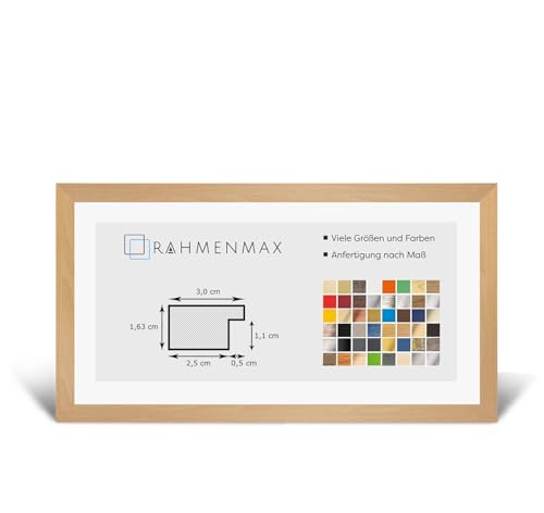 RahmenMax® Morena Bilderrahmen Holz 20x56 cm zum Aufhängen/Bilderrahmen Maßanfertigung möglich/MDF Posterrahmen/Bilder Rahmen in Buche Dekor mit 1mm Antireflex Acrylglas/Puzzle Rahmen von RahmenMax