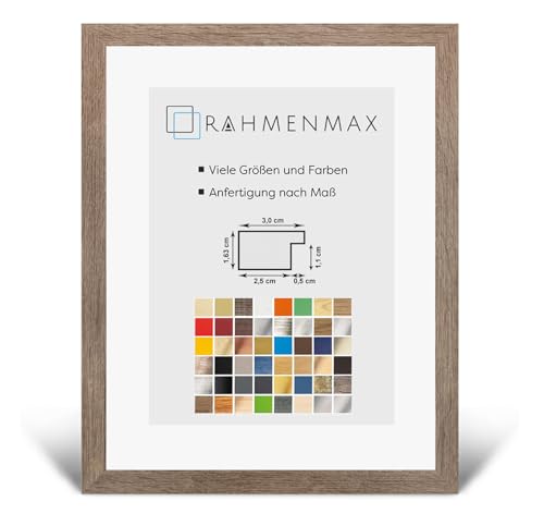 RahmenMax® Morena Bilderrahmen Holz 21x30 cm zum Aufhängen/Bilderrahmen Maßanfertigung möglich/MDF Posterrahmen/Bilder Rahmen in Raucheiche Dekor mit 1mm Antireflex Acrylglas/Puzzle Rahmen von RahmenMax