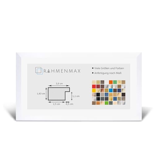 RahmenMax® Morena Bilderrahmen Holz 21x80 cm zum Aufhängen/Bilderrahmen Maßanfertigung möglich/MDF Posterrahmen/Bilder Rahmen in Weiß Matt mit 1mm klarem Acrylglas/Puzzle Rahmen von RahmenMax