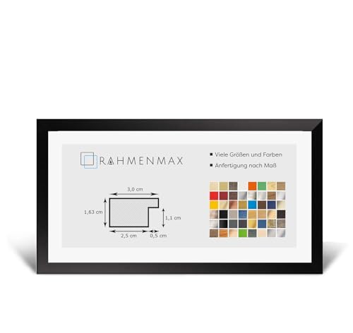 RahmenMax® Morena Bilderrahmen Holz 24x48 cm zum Aufhängen/Bilderrahmen Maßanfertigung möglich/MDF Posterrahmen/Bilder Rahmen in Schwarz Matt mit 1mm klarem Acrylglas/Puzzle Rahmen von RahmenMax