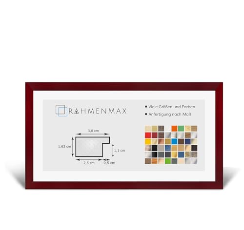 RahmenMax® Morena Bilderrahmen Holz 25x75 cm zum Aufhängen/Bilderrahmen Maßanfertigung möglich/MDF Posterrahmen/Bilder Rahmen in Weinrot gewischt mit 1mm klarem Acrylglas/Puzzle Rahmen von RahmenMax