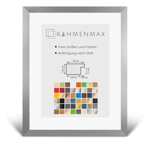 RahmenMax® Morena Bilderrahmen Holz 28x29 cm zum Aufhängen/Bilderrahmen Maßanfertigung möglich/MDF Posterrahmen/Bilder Rahmen in Alu-gebürstet mit 1mm Antireflex Acrylglas/Puzzle Rahmen von RahmenMax