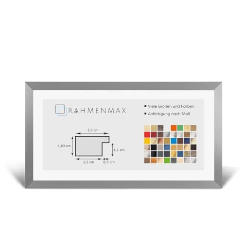 RahmenMax® Morena Bilderrahmen Holz 31x97 cm zum Aufhängen/Bilderrahmen Maßanfertigung möglich/MDF Posterrahmen/Bilder Rahmen in Alu Dekor gebürstet mit 1mm klarem Acrylglas/Puzzle Rahmen von RahmenMax