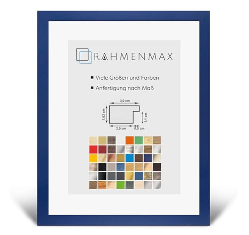 RahmenMax® Morena Bilderrahmen Holz 35x51 cm zum Aufhängen/Bilderrahmen Maßanfertigung möglich/MDF Posterrahmen/Bilder Rahmen in Ozeanblau mit 1mm Antireflex Acrylglas/Puzzle Rahmen von RahmenMax