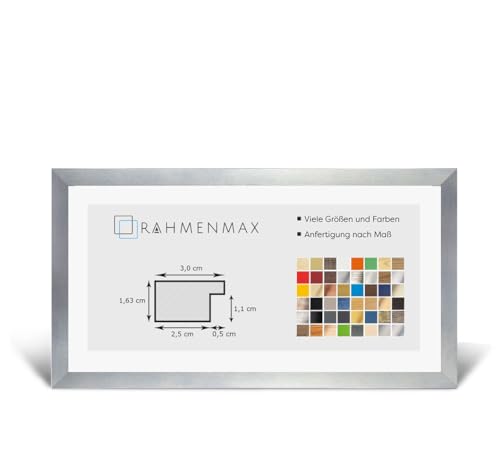 RahmenMax® Morena Bilderrahmen Holz 38x98 cm zum Aufhängen/Bilderrahmen Maßanfertigung möglich/MDF Posterrahmen/Bilder Rahmen in Alu Dekor geschliffen mit 1mm klarem Acrylglas/Puzzle Rahmen von RahmenMax