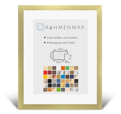 RahmenMax® Morena Bilderrahmen Holz 50x70 cm zum Aufhängen/Bilderrahmen Maßanfertigung möglich/MDF Posterrahmen/Bilder Rahmen in Gold Dekor geschliffen mit 1mm klarem Acrylglas/Puzzle Rahmen von RahmenMax