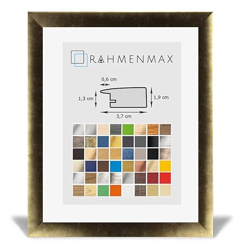 RahmenMax® Toskana Bilderrahmen Holz 38x56 cm zum Aufhängen/Bilderrahmen Maßanfertigung möglich/MDF Posterrahmen/Bilder Rahmen in Gold Antik Dekor mit Acrylglas/Puzzle Rahmen von RahmenMax