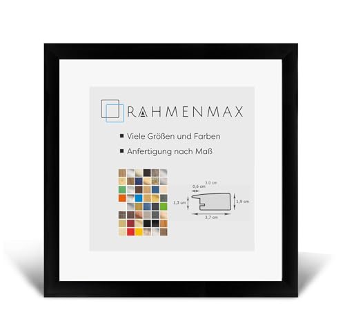 RahmenMax® Toskana Bilderrahmen Holz Bildmaß 44x44 cm zum Aufhängen/Maßanfertigung möglich/MDF Posterrahmen in Schwarz matt mit Acrylglas Antireflex/Puzzle Rahmen von RahmenMax