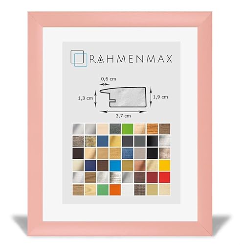 RahmenMax® Toskana Bilderrahmen Holz Bildmaß 46x56 cm zum Aufhängen/Maßanfertigung möglich/MDF Posterrahmen in Pink mit Acrylglas klar/Puzzle Rahmen von RahmenMax