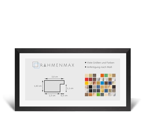 RahmenMax Morena Holz Werkstoff Bilderrahmen 20 x 100 cm modernes sehr eckiges Profil 100 x 20 cm grosse Farbauswahl jetzt: Schwarz gemasert mit Kunstglas Antireflex 1 mm von RahmenMax