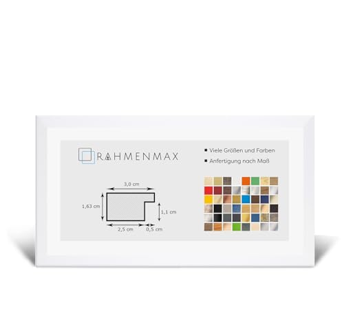 RahmenMax Morena Holz Werkstoff Bilderrahmen 20 x 100 cm modernes sehr eckiges Profil 100 x 20 cm grosse Farbauswahl jetzt: Weiß Hochglanz mit Kunstglas Antireflex 1 mm von RahmenMax