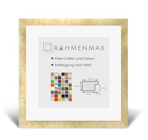 RahmenMax Morena Holz Werkstoff Bilderrahmen 21 x 21 cm modernes sehr eckiges Profil 21 x 21 cm grosse Farbauswahl jetzt: Gold Antik mit Kunstglas Antireflex 1 mm von RahmenMax