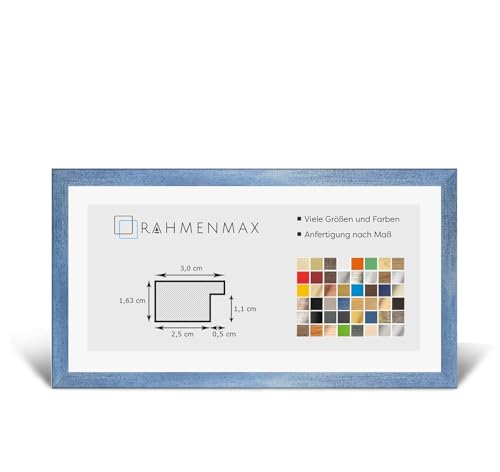 RahmenMax Morena Holz Werkstoff Bilderrahmen 23 x 68 cm modernes sehr eckiges Profil 68 x 23 cm grosse Farbauswahl jetzt: Hellblau gewischt mit Kunstglas klar 1 mm von RahmenMax