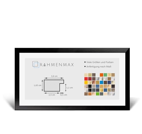 RahmenMax Morena Holz Werkstoff Bilderrahmen 29 x 75 cm modernes sehr eckiges Profil 75 x 29 cm grosse Farbauswahl jetzt: Schwarz Hochglanz mit Kunstglas Antireflex 1 mm von RahmenMax