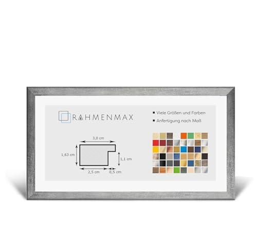 RahmenMax Morena Holz Werkstoff Bilderrahmen 30 x 84 cm modernes sehr eckiges Profil 84 x 30 cm grosse Farbauswahl jetzt: Grau gewischt mit Kunstglas klar 1 mm von RahmenMax