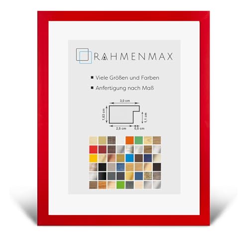 RahmenMax Morena Holz Werkstoff Bilderrahmen 32 x 43 cm modernes sehr eckiges Profil 43 x 32 cm grosse Farbauswahl jetzt: Rot mit Kunstglas Antireflex 1 mm von RahmenMax