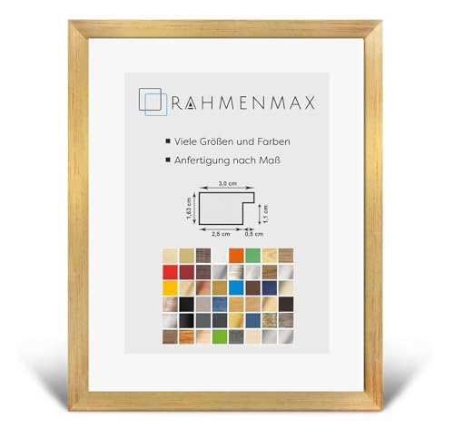 RahmenMax Morena Holz Werkstoff Bilderrahmen 32 x 44 cm modernes sehr eckiges Profil 44 x 32 cm grosse Farbauswahl jetzt: Goldglanz mit Kunstglas klar 1 mm von RahmenMax