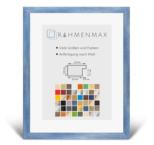 RahmenMax Morena Holz Werkstoff Bilderrahmen 34 x 48 cm modernes sehr eckiges Profil 48 x 34 cm grosse Farbauswahl jetzt: Hellblau gewischt mit Kunstglas klar 1 mm von RahmenMax