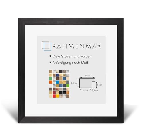 RahmenMax Morena Holz Werkstoff Bilderrahmen 36 x 36 cm modernes sehr eckiges Profil 36 x 36 cm grosse Farbauswahl jetzt: Schwarz gemasert mit Kunstglas Antireflex 1 mm von RahmenMax