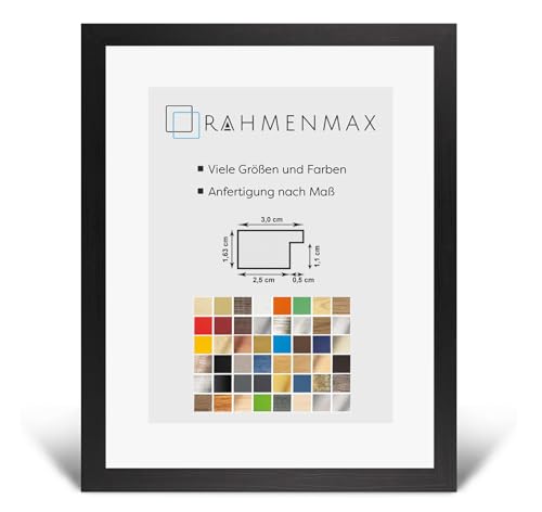 RahmenMax Morena Holz Werkstoff Bilderrahmen 44 x 53 cm modernes sehr eckiges Profil 53 x 44 cm grosse Farbauswahl jetzt: Schwarz gemasert mit Kunstglas Antireflex 1 mm von RahmenMax