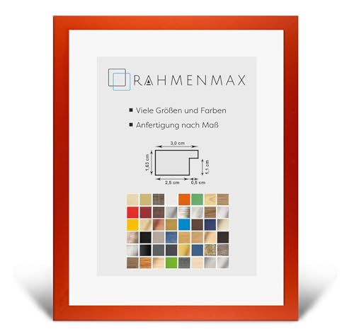 RahmenMax Morena Holz Werkstoff Bilderrahmen 72 x 97 cm modernes sehr eckiges Profil 97 x 72 cm grosse Farbauswahl jetzt: Orange mit Kunstglas klar 1 mm von RahmenMax