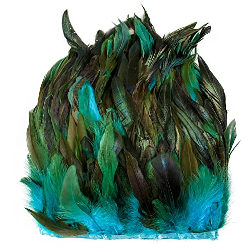 Raibertin Coque Rooster Hackle Feder Fransenbesatz für Kostüm Basteln Kleid Dekoration Schlappen Federbesatz Band DIY Umhang Schal Rock Halloween Karneval Kleidung Nähen Dekor (Seeblau) von Raibertin